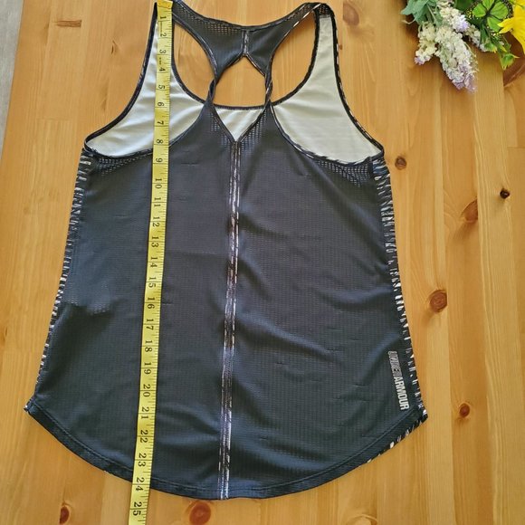 Under Armor womens workout tank top size s black white scoop neck mesh back - Picture 2 of 15